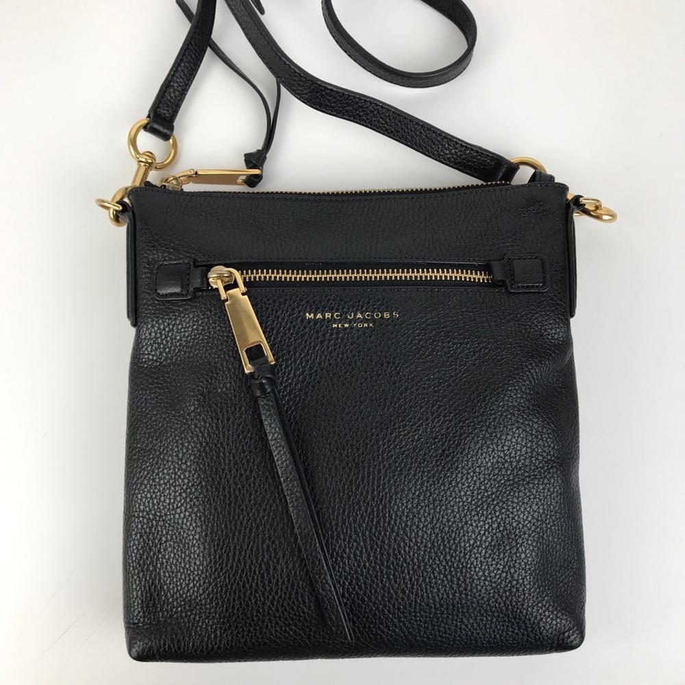 Marc Jacobs Black Leather Crossbody Bag with Gold Accents